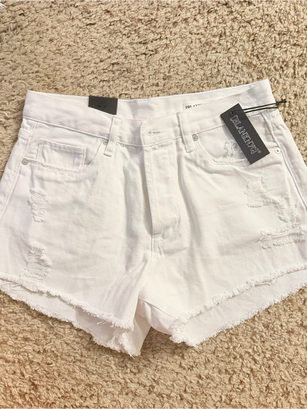 Blank NYC White Frayed High-Waist Denim Shorts